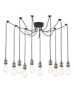 Waco 10 Light Pendant Antique Brass Matt Black