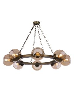 Zeus 8 Light Pendant Antique Brass and Amber Glass