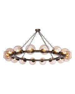 Zeus 16 Light Pendant Antique Brass and Amber Glass