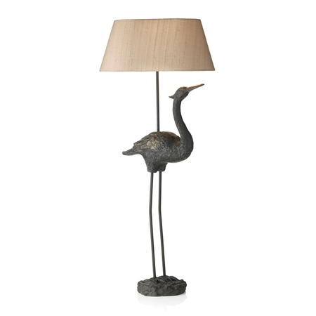  Bird Table Lamp with Taupe Silk Shade 